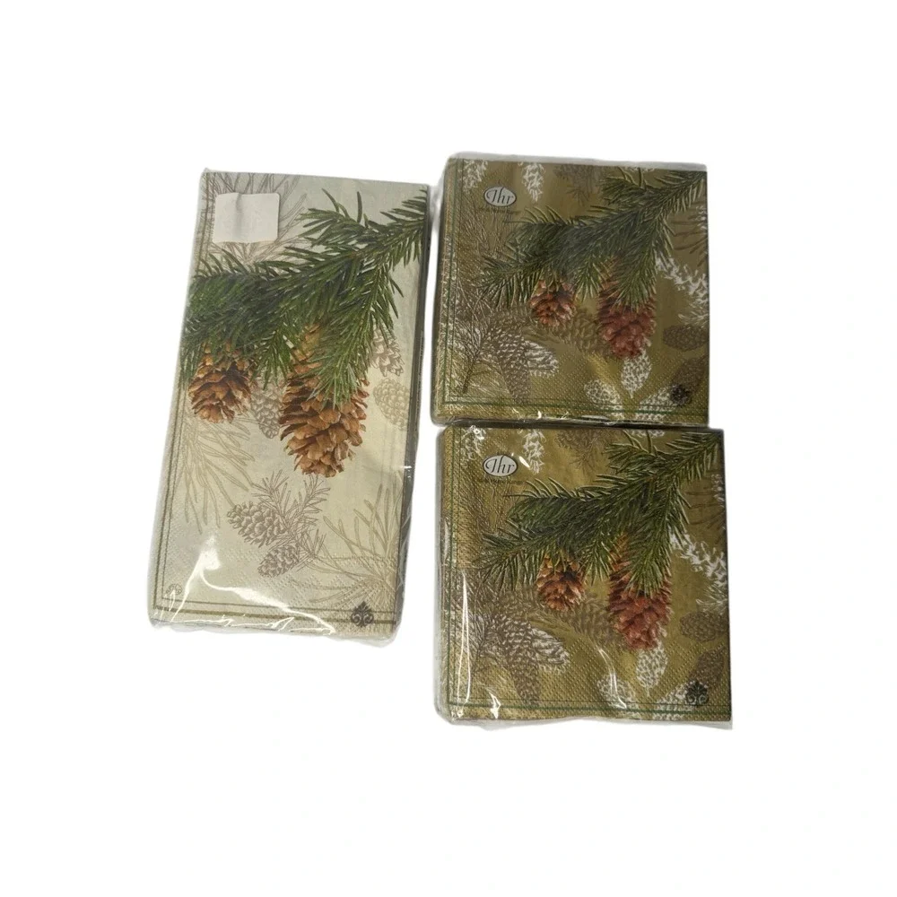 Lot of 3 Pinecone Christmas Paper Napkins Cocktail Lunch Holiday Table Decor